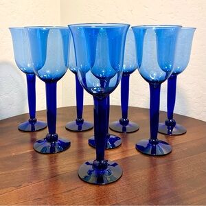 Blue Glass Wine Goblets - Set of 6